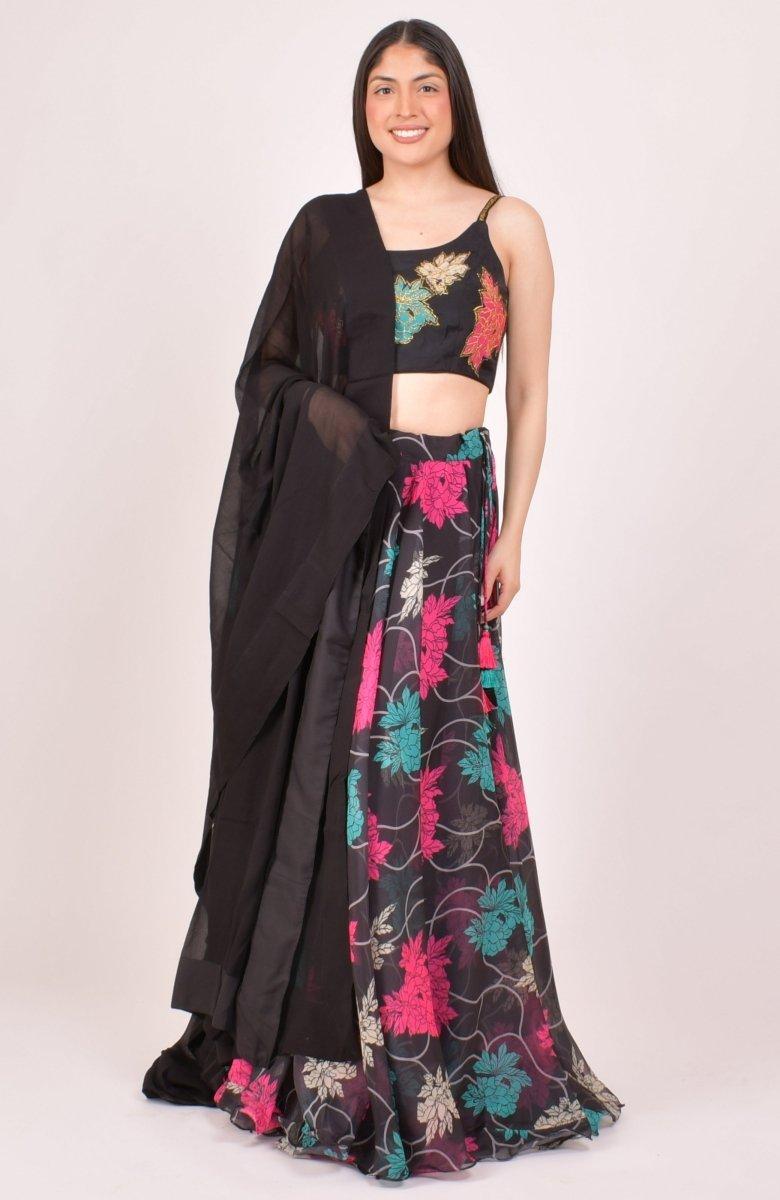 Black Zari Embroidered Floral Lehenga Choli with Dupatta-[mehendi outfit]-Raas