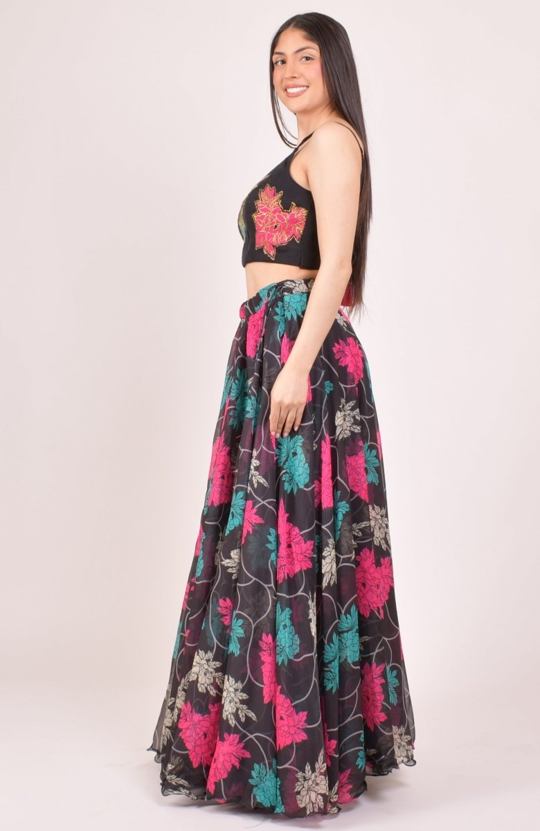 Black Zari Embroidered Floral Lehenga Choli with Dupatta-[mehendi outfit]-Raas