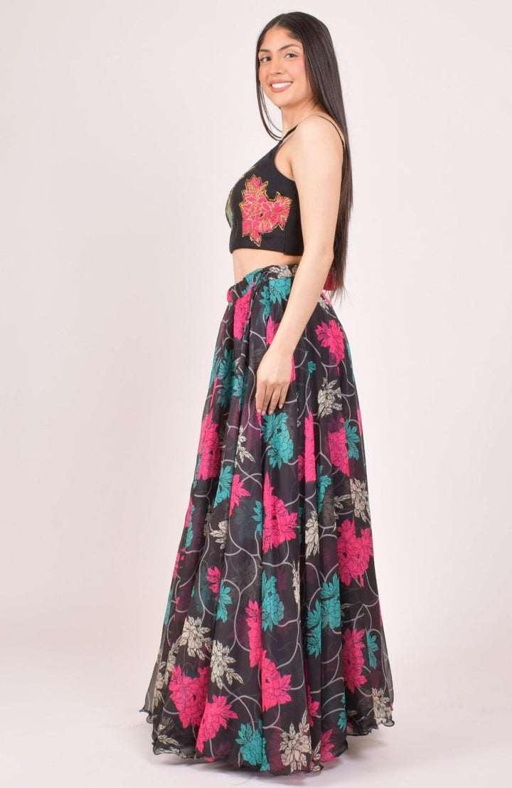 Black Zari Embroidered Floral Lehenga Choli with Dupatta-[mehendi outfit]-Raas