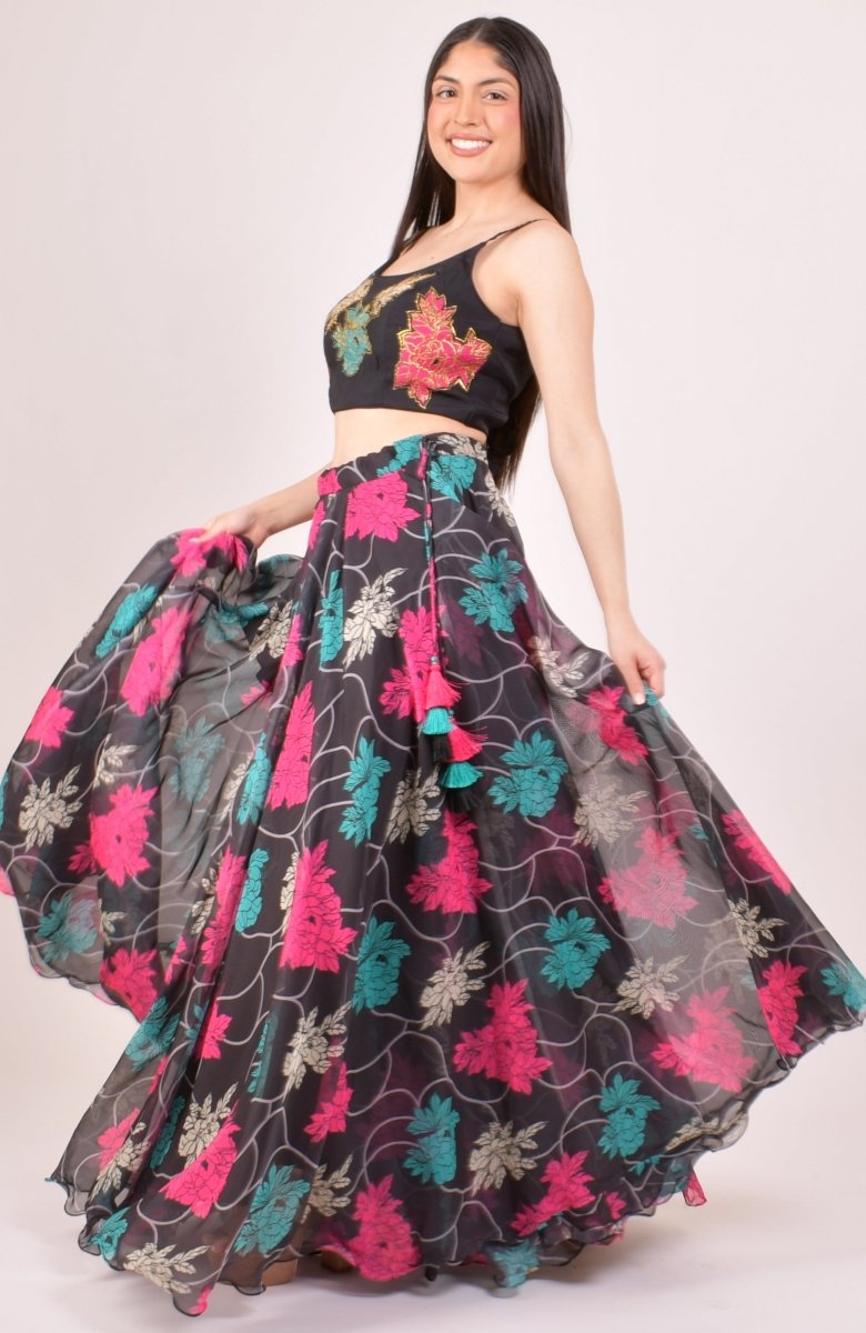 Black Zari Embroidered Floral Lehenga Choli with Dupatta-[mehendi outfit]-Raas