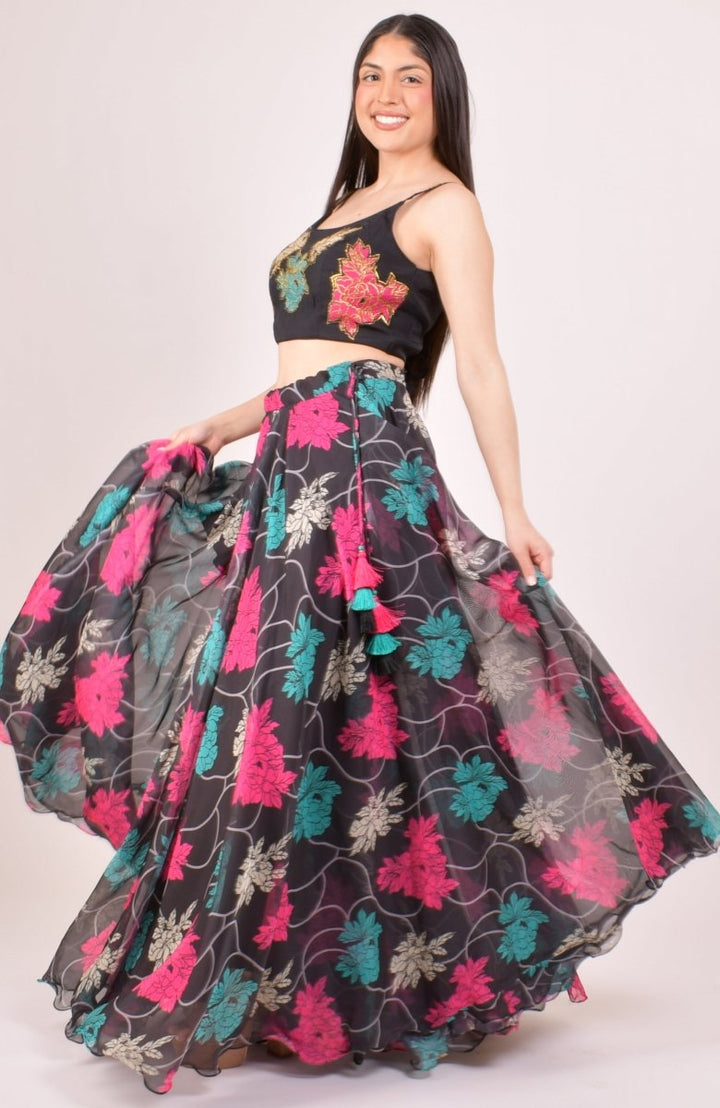 Black Zari Embroidered Floral Lehenga Choli with Dupatta-[mehendi outfit]-Raas