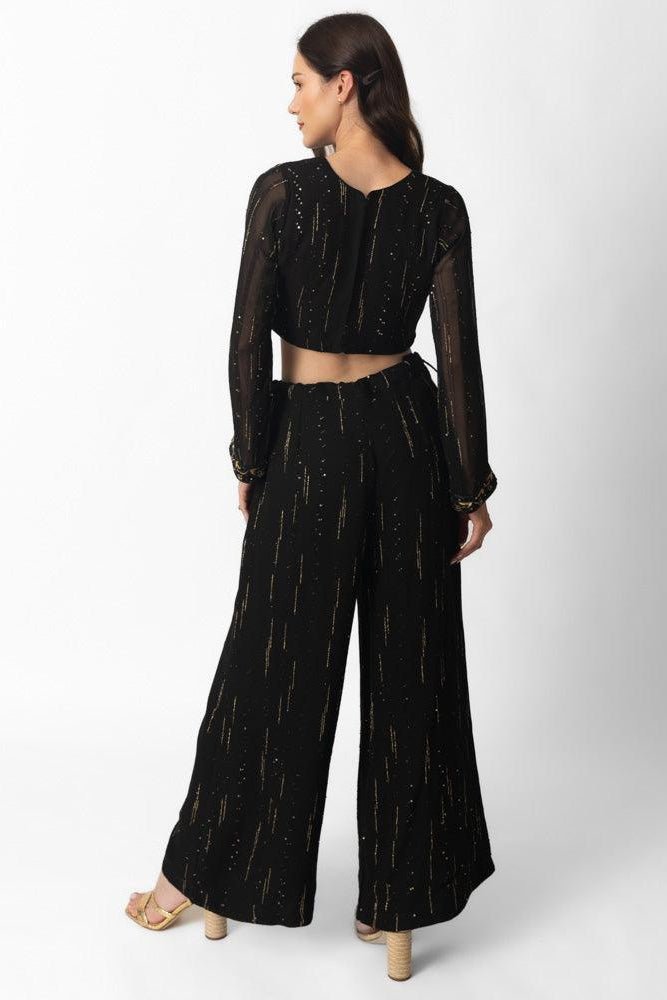 Black and Gold Palazzo Suit Long Sleeve-Raas