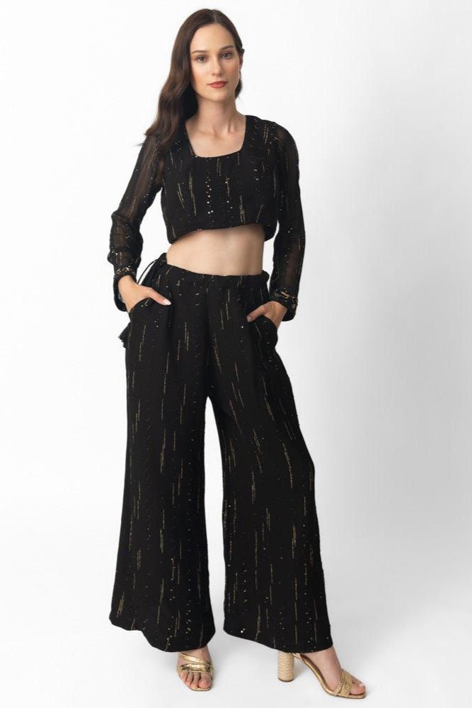 Black and Gold Palazzo Suit Long Sleeve-Raas