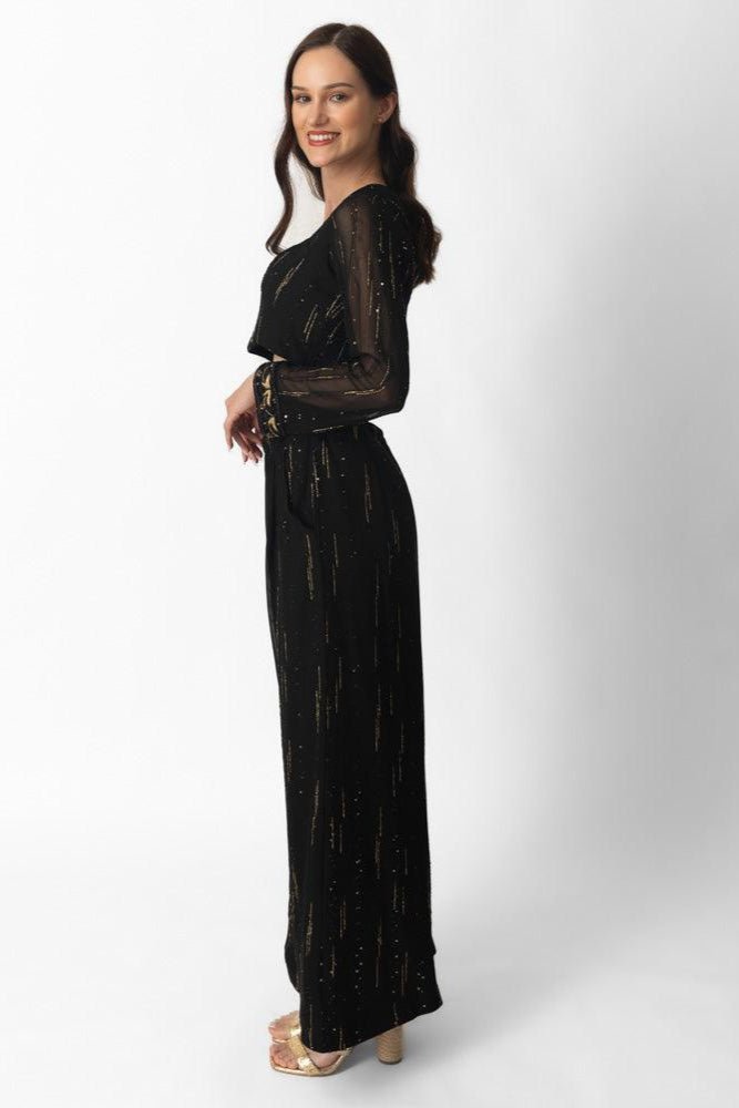 Black and Gold Palazzo Suit Long Sleeve-Raas