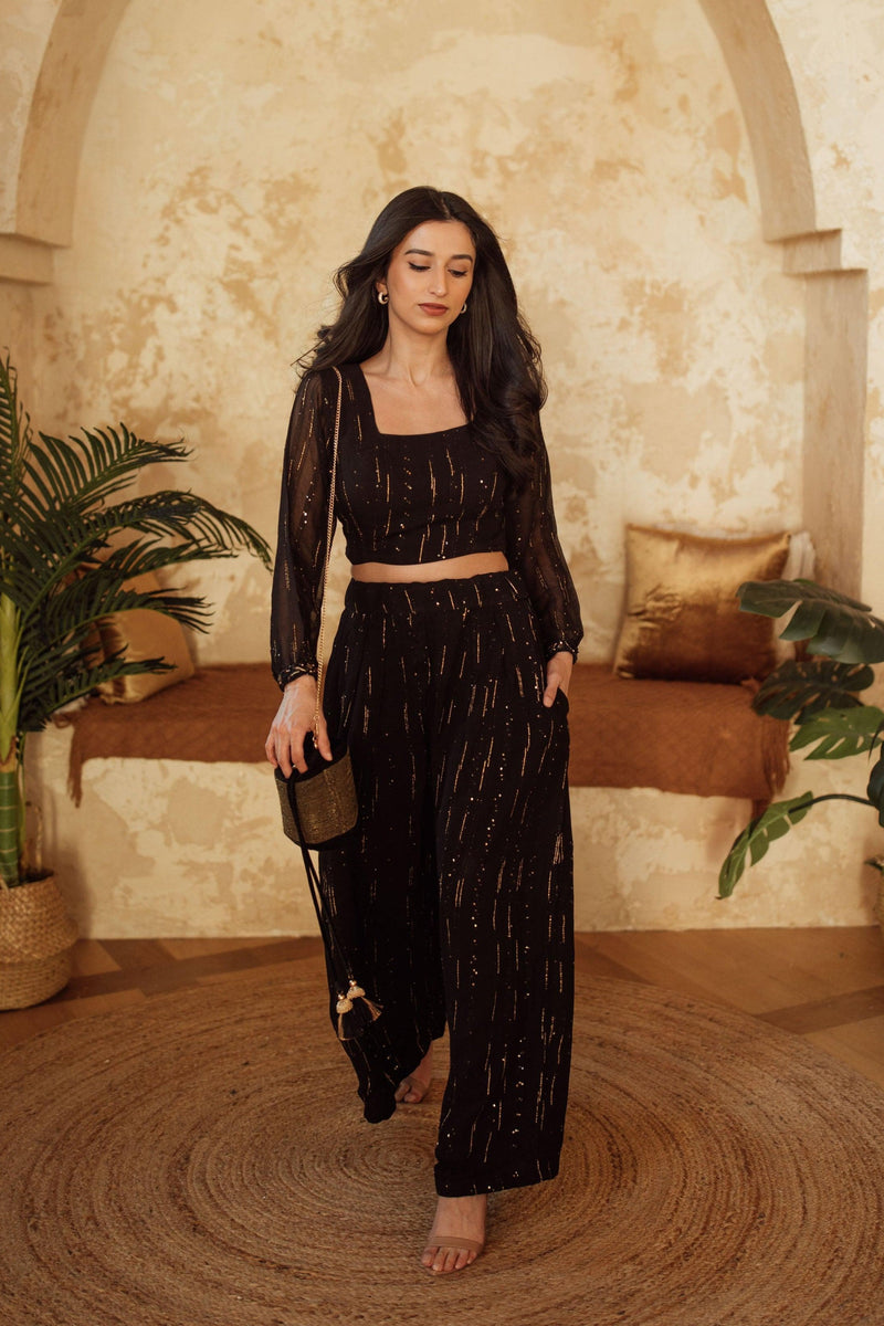 Black and Gold Palazzo Suit Long Sleeve-Raas