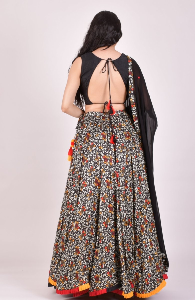 Black Kalamkari Print Chaniya Choli With Dupatta
