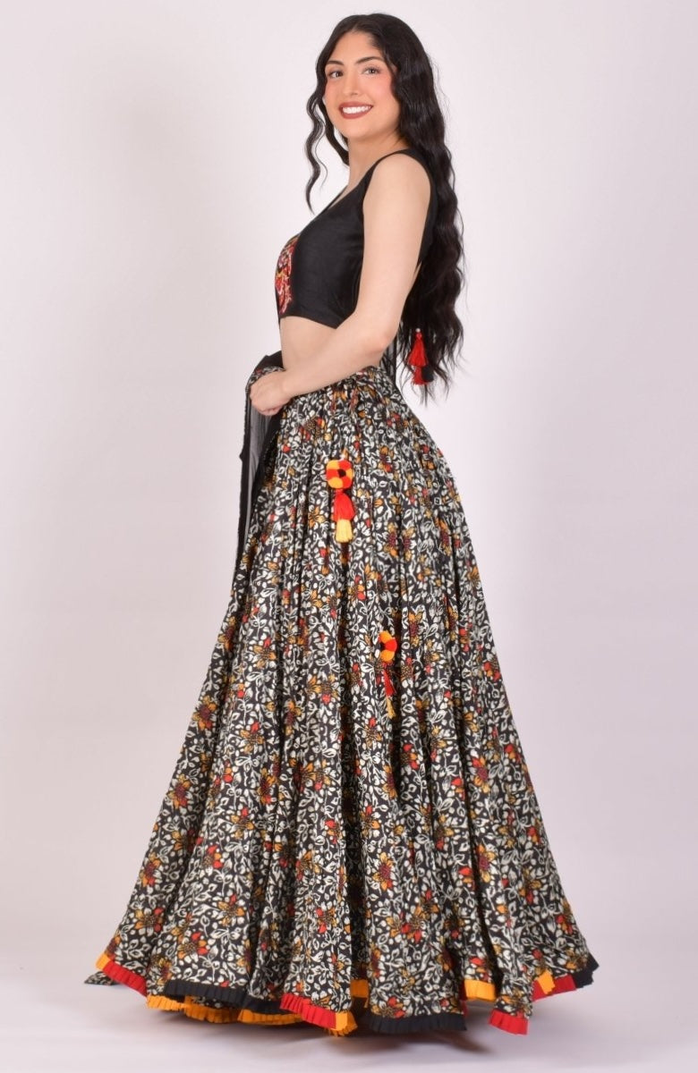 Black Kalamkari Print Chaniya Choli With Dupatta