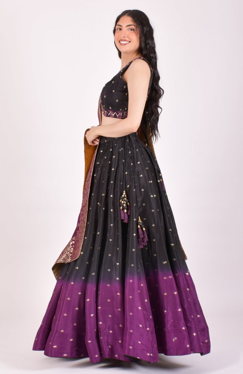 Black & Wine Ombre Banarasi lehenga Choli