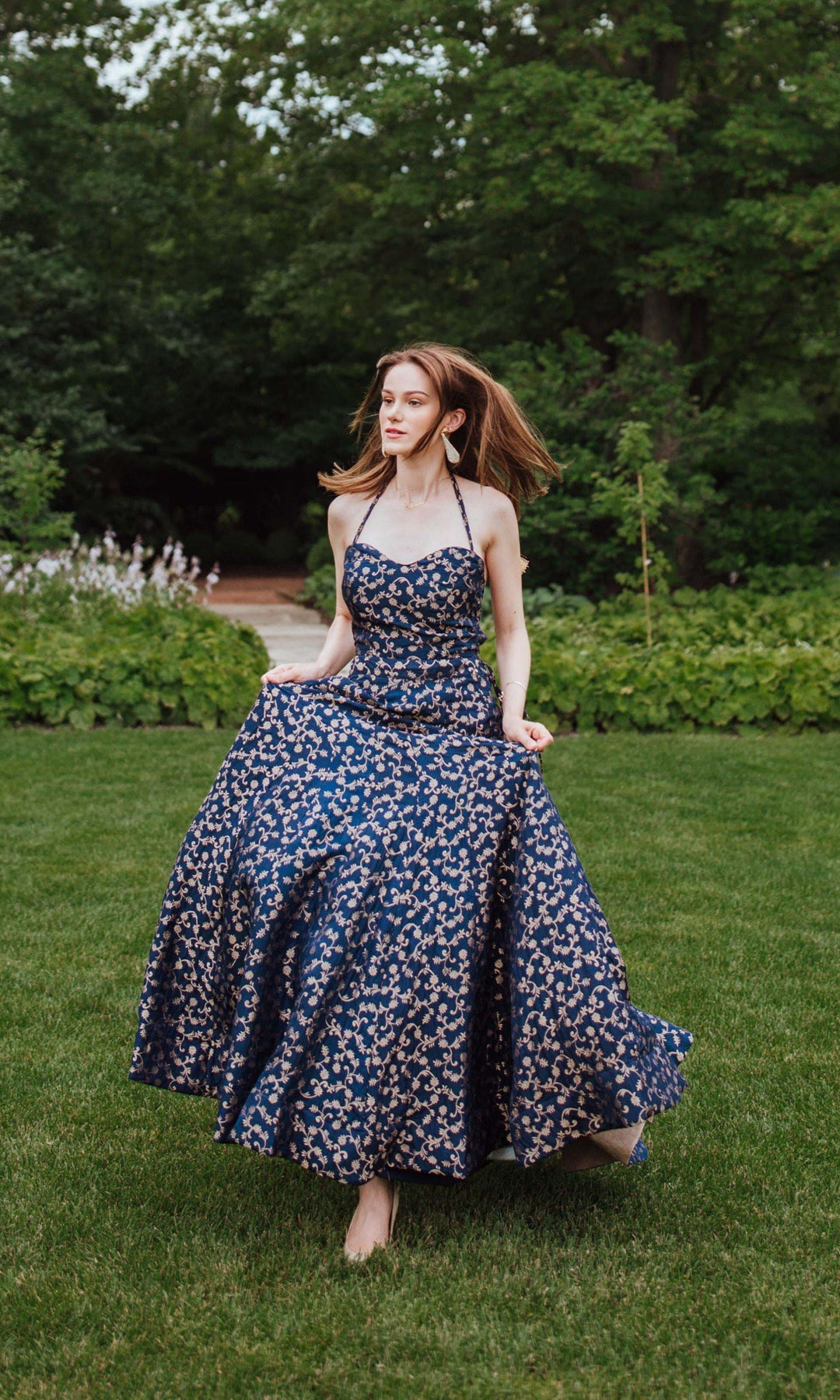 Blue Brocade Convertible Gown-Raas USA