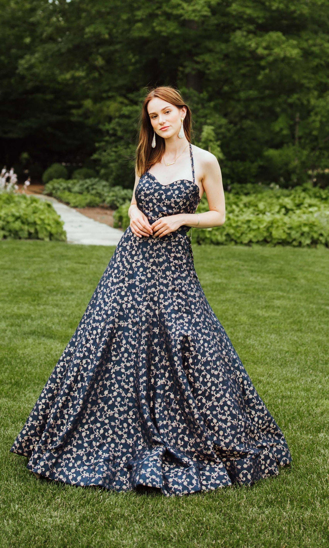 Blue Brocade Convertible Gown-Raas USA