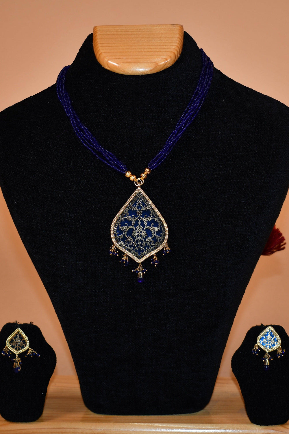 Blue & Gold Intricately Patterned Necklace Set FASHION JEWELRY RAAS