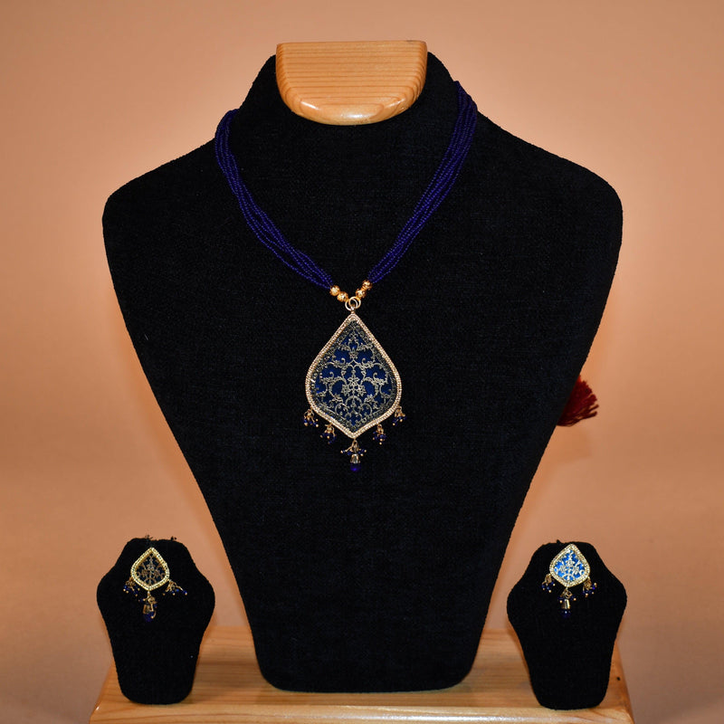 Blue & Gold Intricately Patterned Necklace Set FASHION JEWELRY RAAS