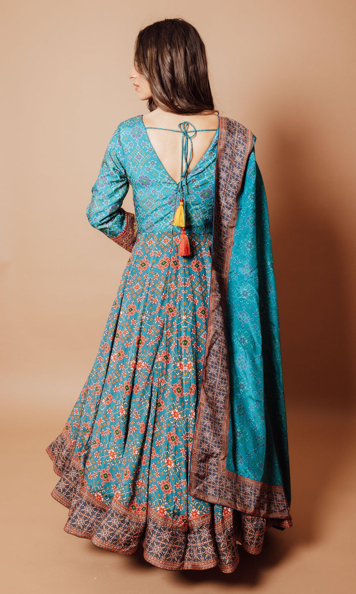 Blue Gown with Silk Drape-Raas USA