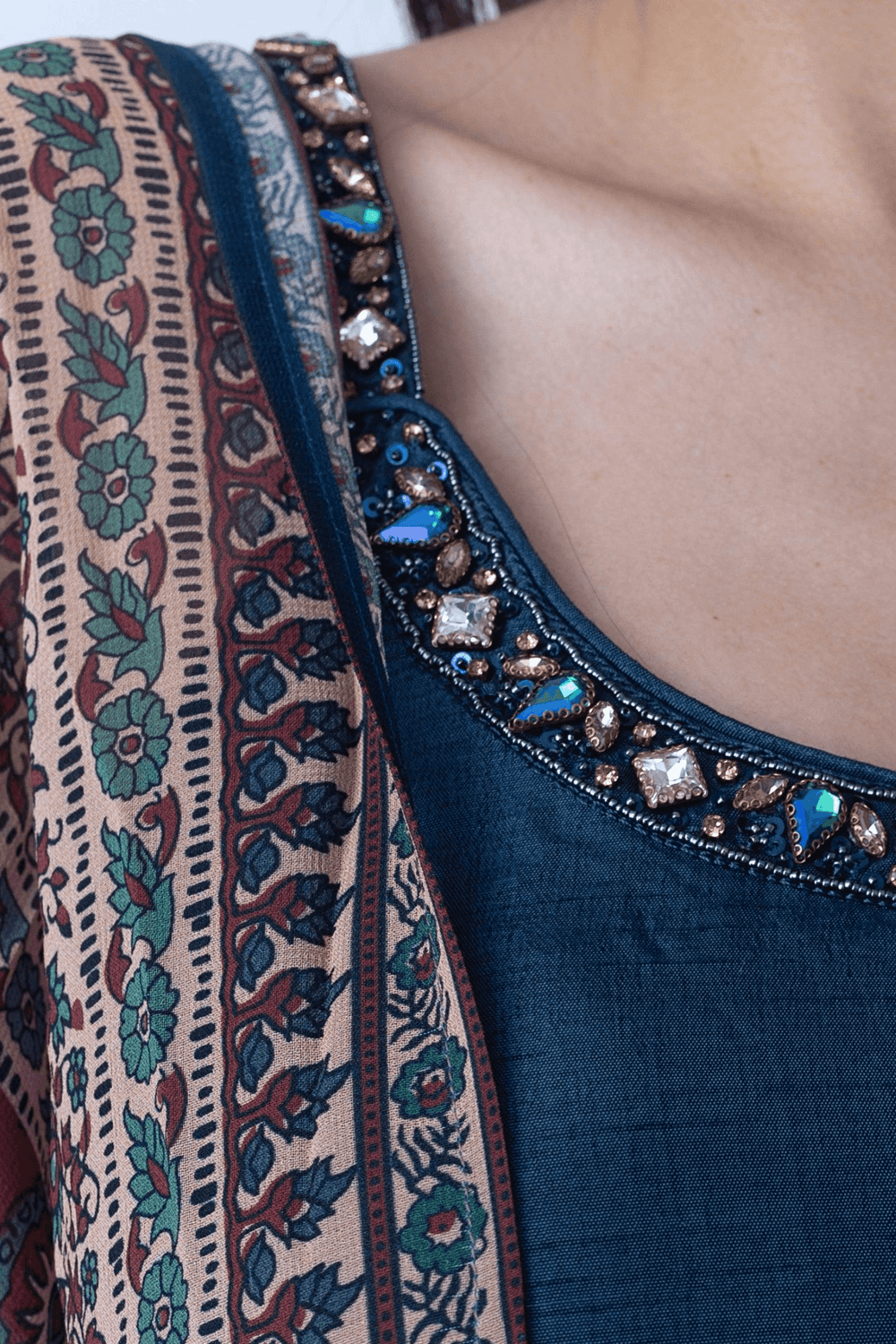 Blue Lehenga Choli Set with Bandhani Print-[mehendi outfit]-Raas