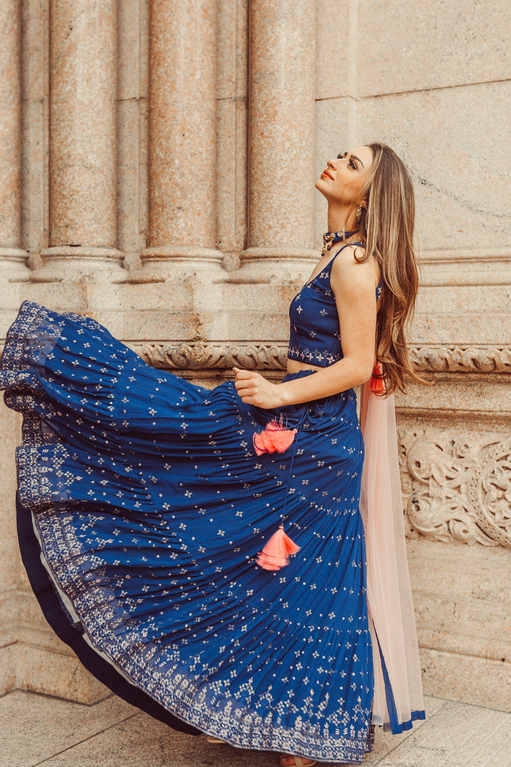 Blue Lehenga Choli with Sequins and Resham Embroidery-[comfort-first-design]-[lightweight]-Raas