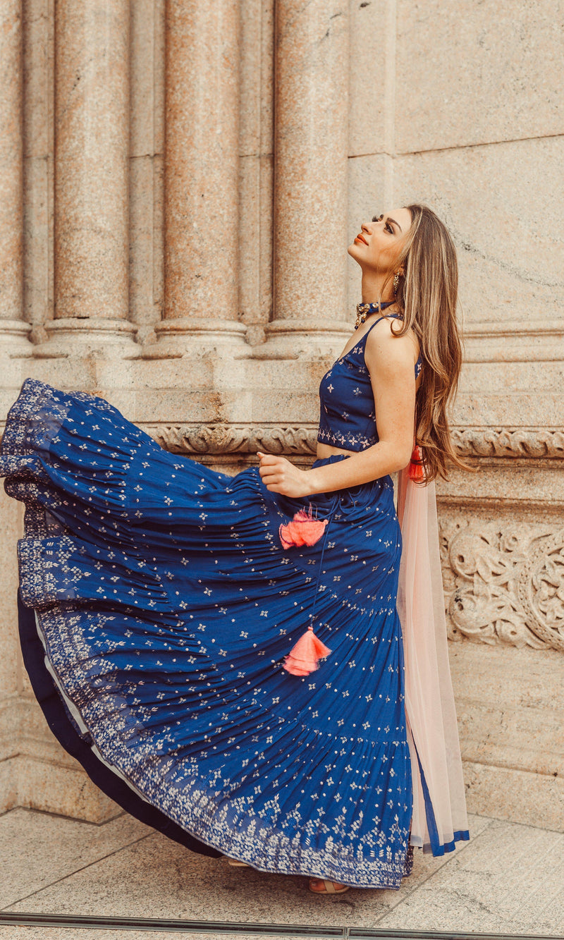 Blue Lehenga Choli with Sequins and Resham Embroidery-[comfort-first-design]-[lightweight]-Raas