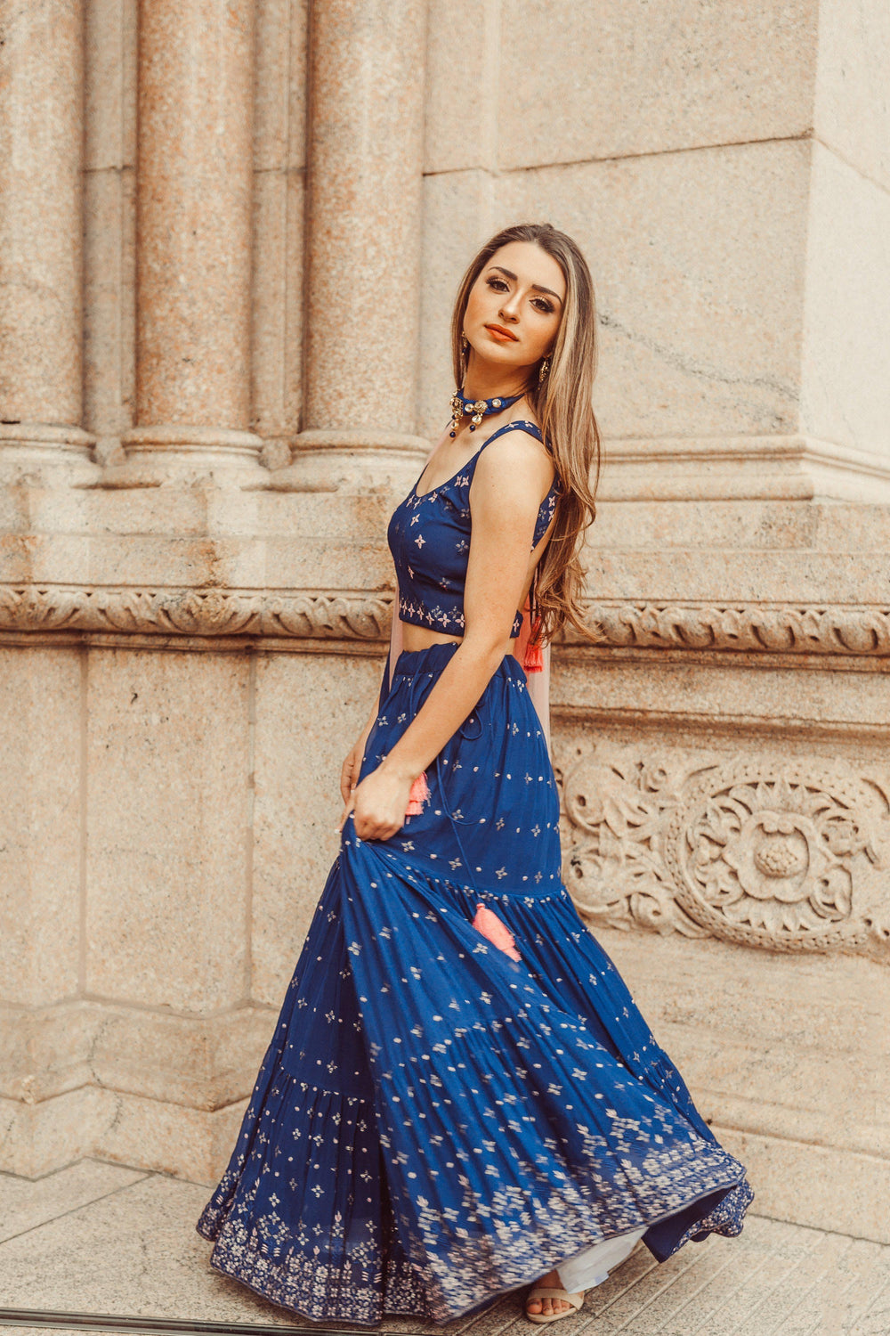 Blue Lehenga Choli with Sequins and Resham Embroidery-[comfort-first-design]-[lightweight]-Raas