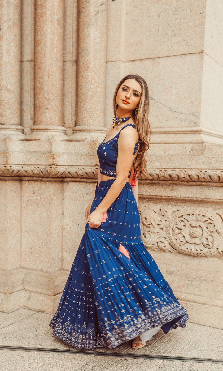 Blue Lehenga Choli with Sequins and Resham Embroidery-[comfort-first-design]-[lightweight]-Raas
