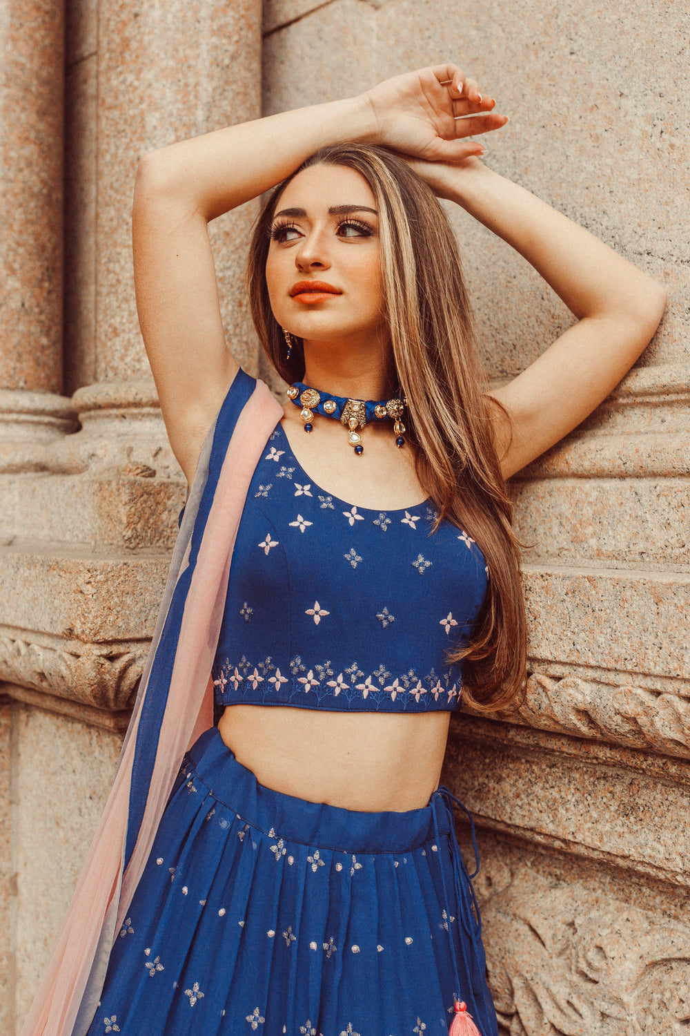 Blue Lehenga Choli with Sequins and Resham Embroidery-[comfort-first-design]-[lightweight]-Raas