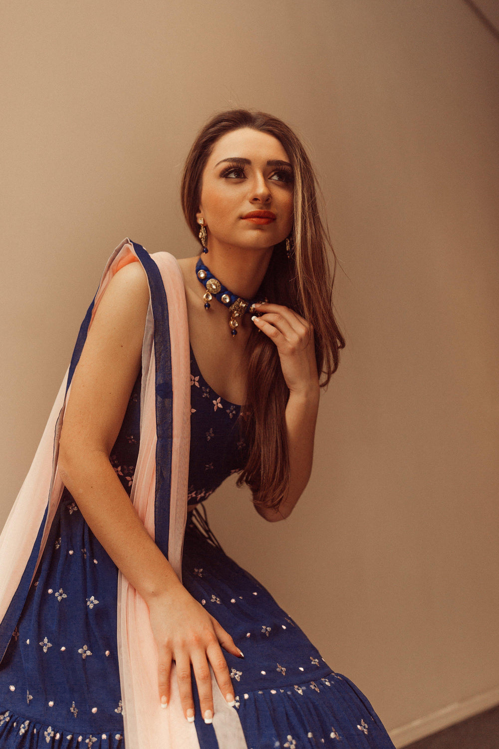 Blue Lehenga Choli with Sequins and Resham Embroidery-[comfort-first-design]-[lightweight]-Raas