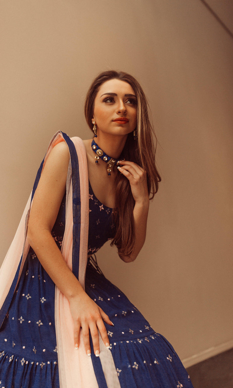 Blue Lehenga Choli with Sequins and Resham Embroidery-[comfort-first-design]-[lightweight]-Raas
