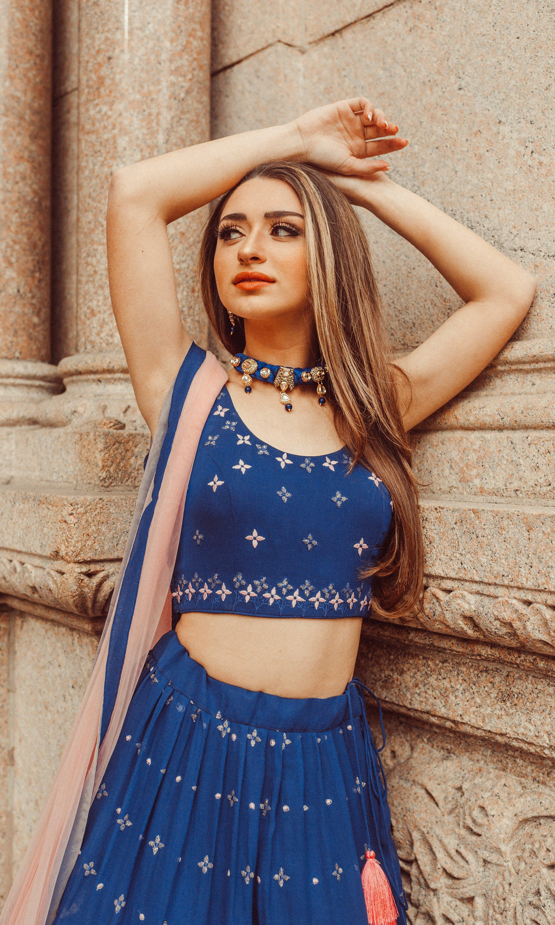 Blue Lehenga Choli with Sequins and Resham Embroidery-Raas USA