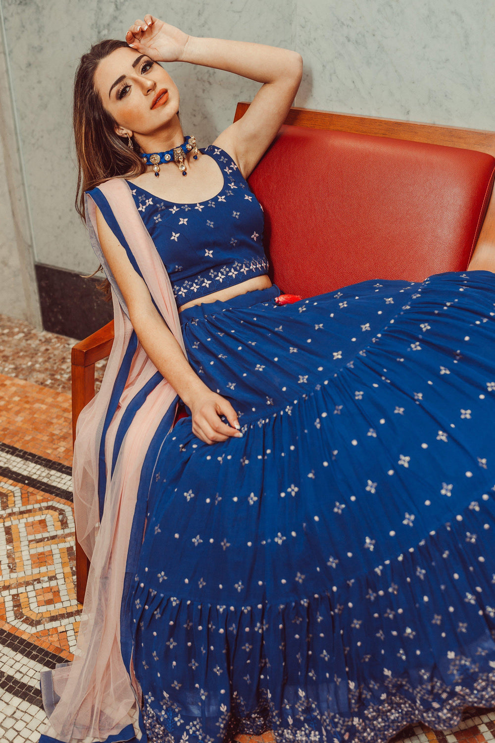 Blue Lehenga Choli with Sequins and Resham Embroidery-[comfort-first-design]-[lightweight]-Raas