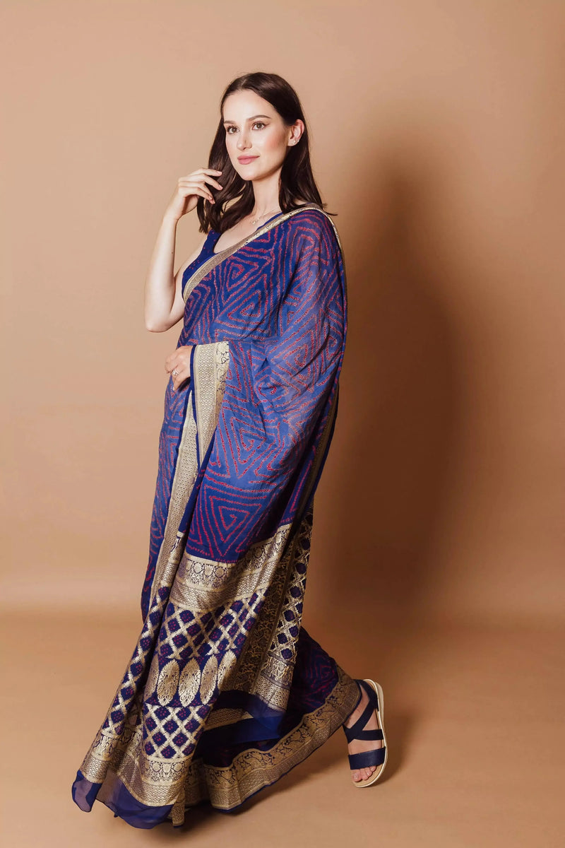 Blue Pure Bandhej Georgette Saree SAREES RAAS