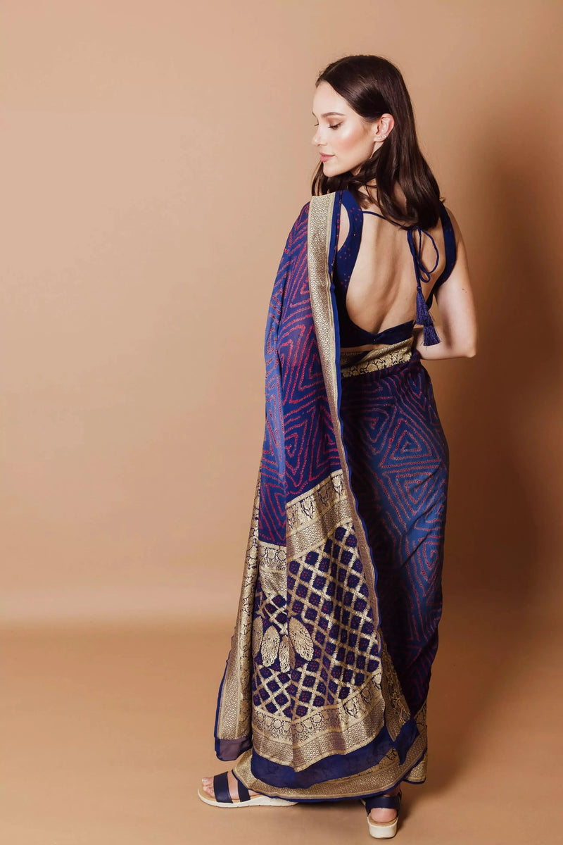 Blue Pure Bandhej Georgette Saree SAREES RAAS