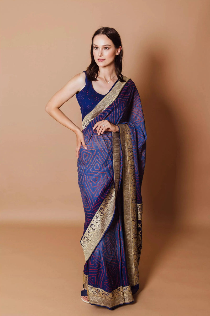 Blue Pure Bandhej Georgette Saree SAREES RAAS