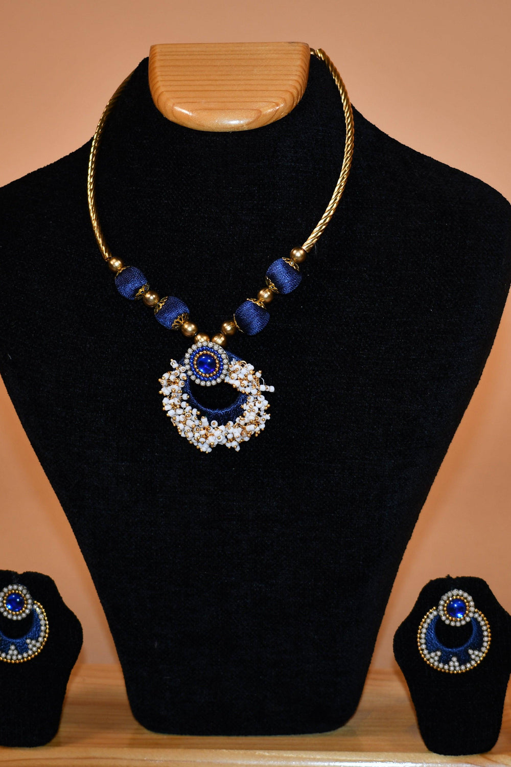 Blue Resham Thread Necklace Set FASHION JEWELRY RAAS