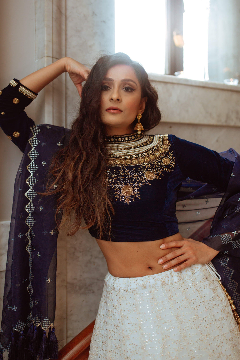 Blue Shaded Lehenga with Heavily Embroidered Blouse-[comfort-first-design]-[lightweight]-Raas