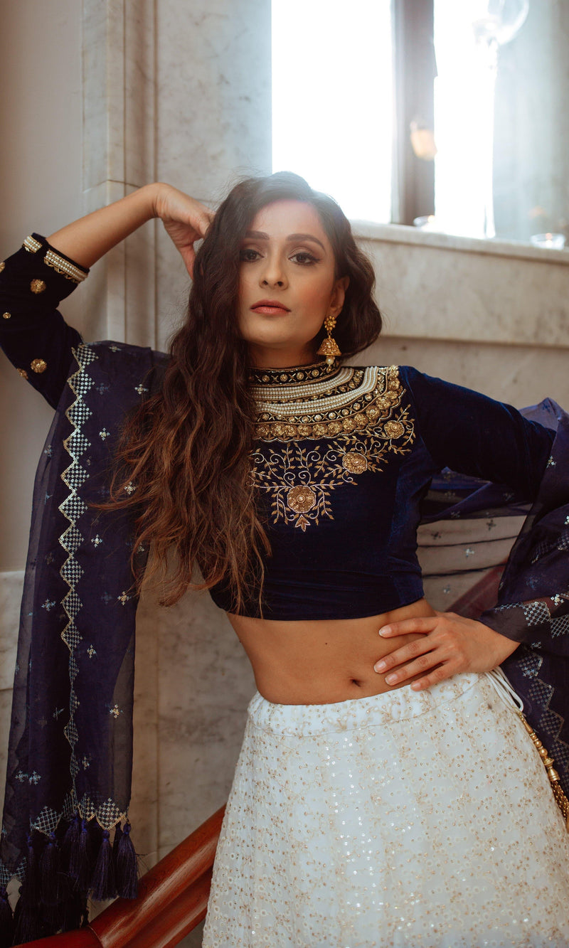 Blue Shaded Lehenga with Heavily Embroidered Blouse-[comfort-first-design]-[lightweight]-Raas