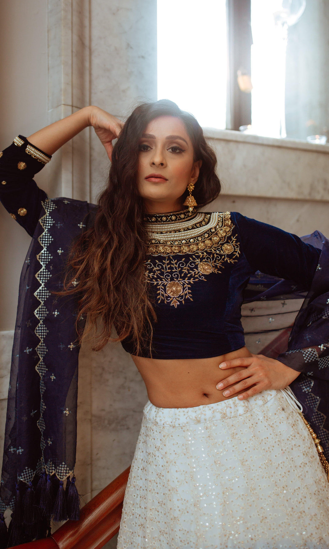 Blue Shaded Lehenga with Heavily Embroidered Blouse-Raas USA
