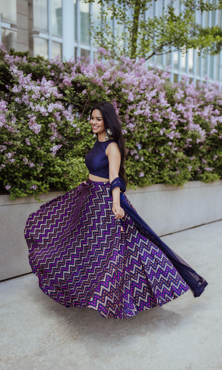 Blue Silk Jacquard Lehenga Choli Set-[mehendi outfit]-Raas