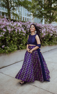 Blue Silk Jacquard Lehenga Choli Set-[mehendi outfit]-Raas
