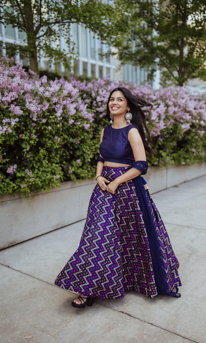 Blue Silk Jacquard Lehenga Choli Set-[mehendi outfit]-Raas