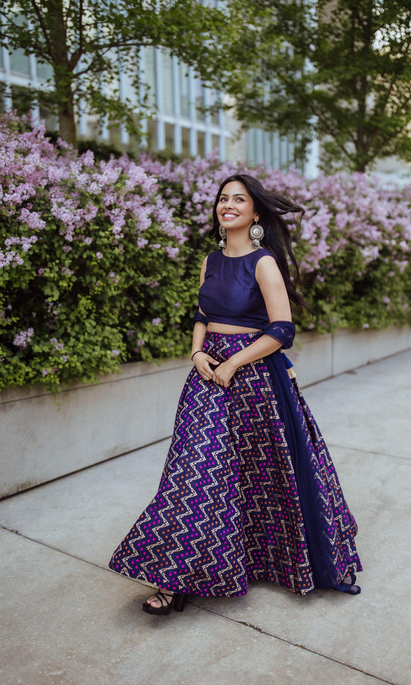Blue Silk Jacquard Lehenga Choli Set-[mehendi outfit]-Raas