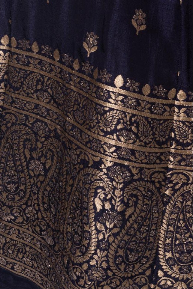 Blue and Gold Gown with Banarasi Border-Raas USA