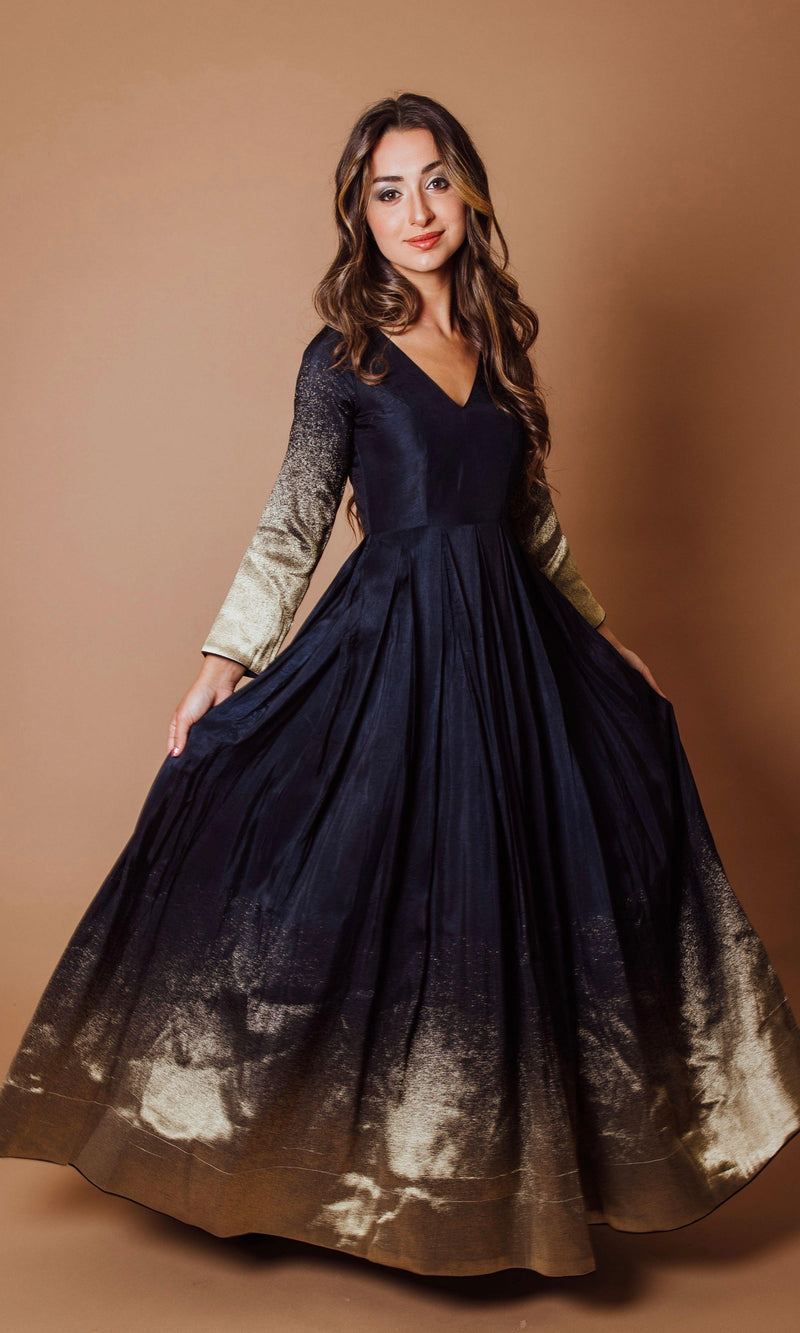 Blue and Gold Long Sleeve Dress ANARKALI & GOWN RAAS