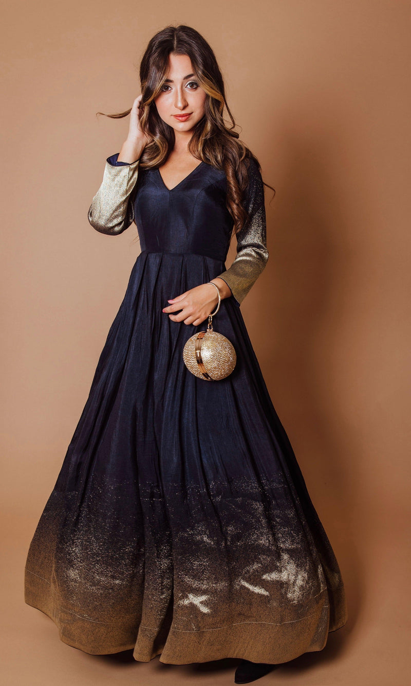Blue and Gold Long Sleeve Dress ANARKALI & GOWN RAAS