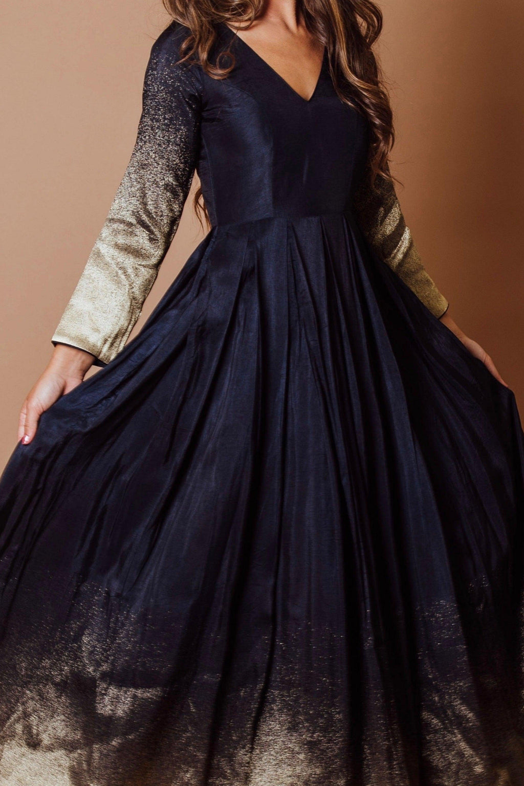 RAAS Women's Blue and Gold Long Sleeve Gown - Navy Blue RAAS Women's Blue and Gold Long Sleeve Gown - Navy Blue