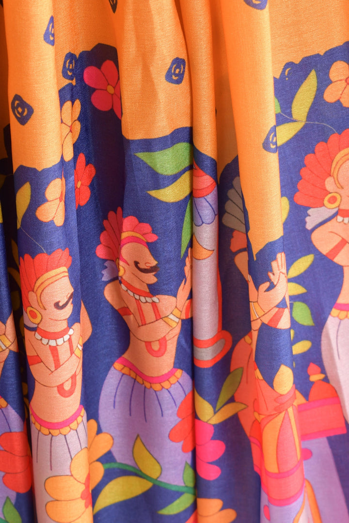 Blue and Yellow Soft Silk Lehenga Choli Set with Shaded Dupatta-Raas USA