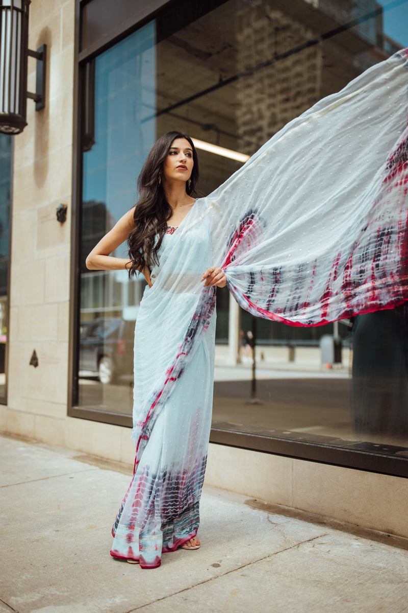 Blue tie dye Saree SAREES RAAS