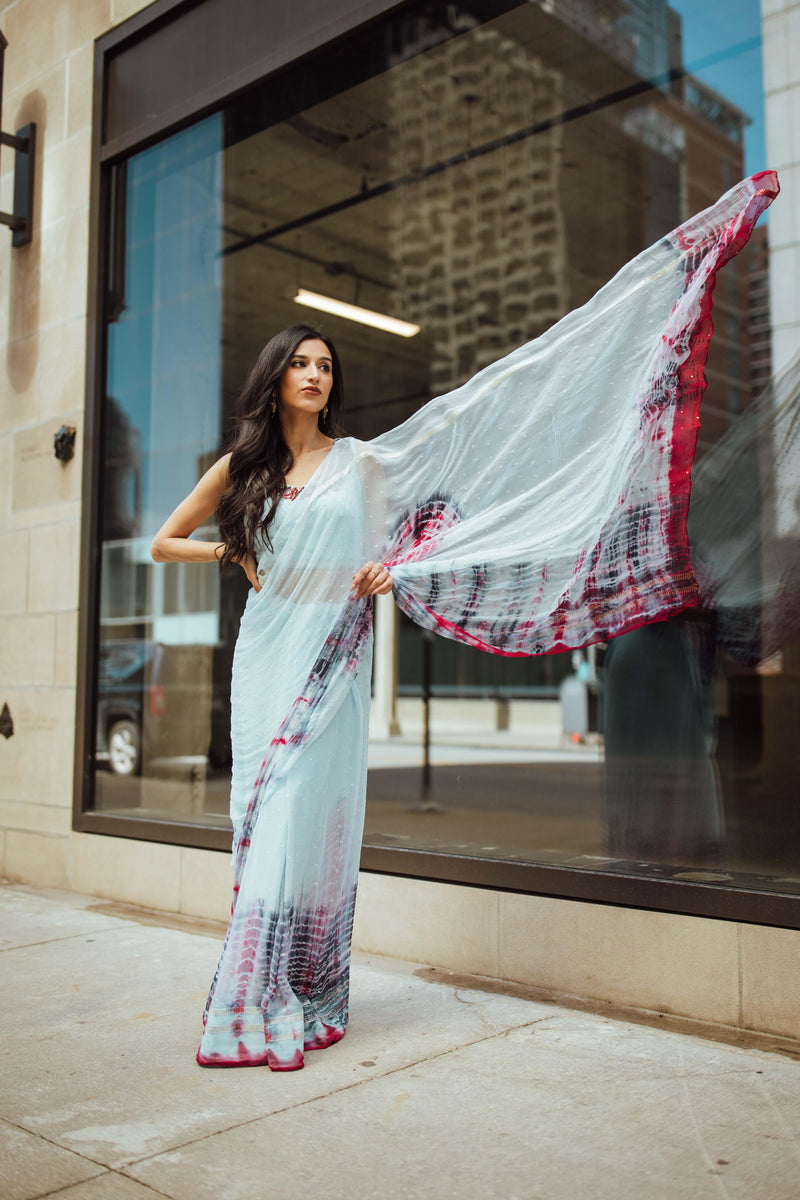 Blue tie dye Saree SAREES RAAS