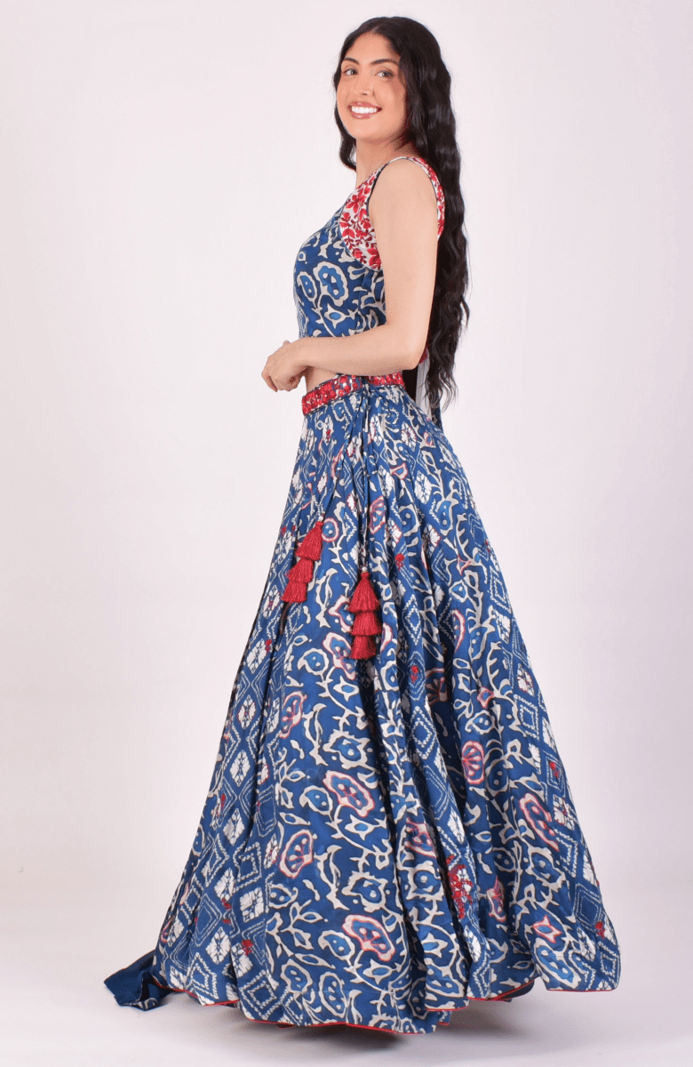 Blue Full flare Embroidered Chaniya Choli