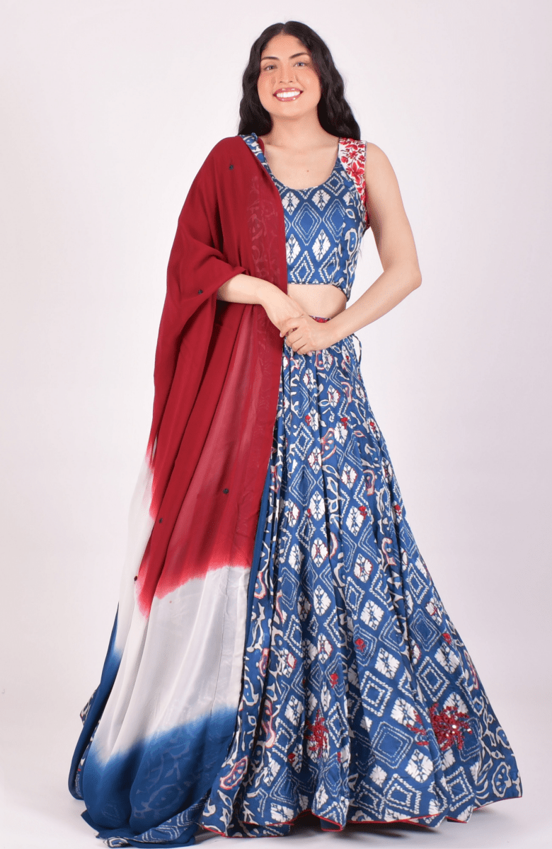 Blue Full flare Embroidered Chaniya Choli with dupatta