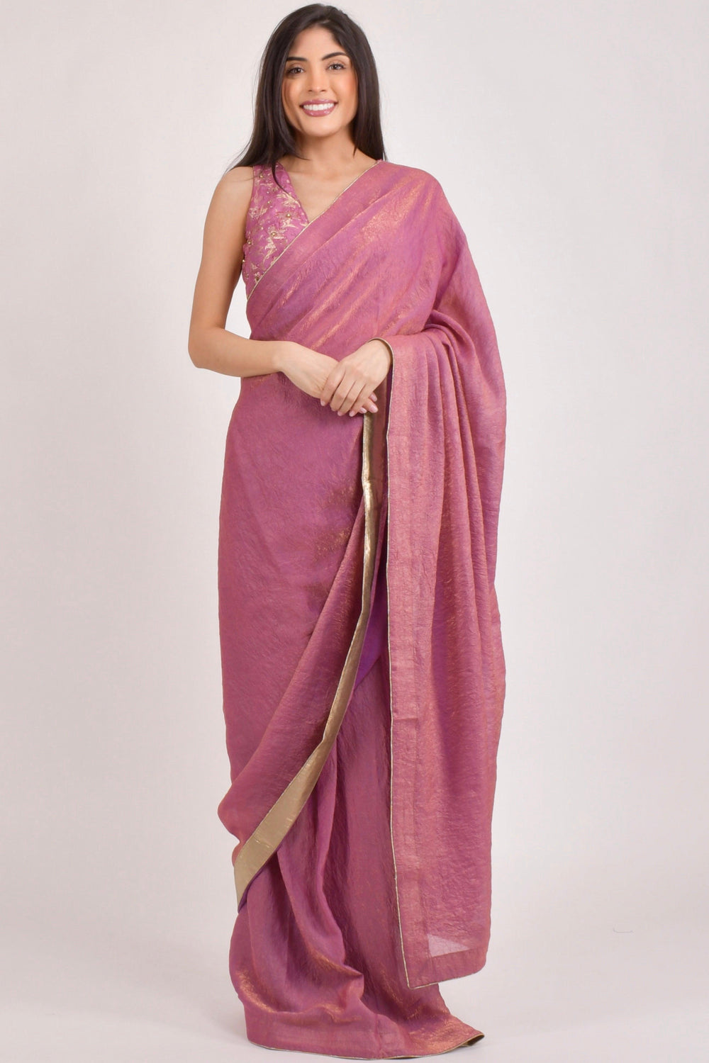 Blush Pink Pre-Draped Saree - Ready to Wear Saree-[pre_stitched_saree]-Raas