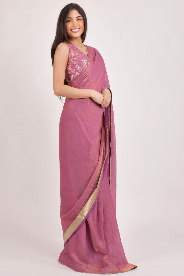 Blush Pink Pre-Draped Saree - Ready to Wear Saree-[pre_stitched_saree]-Raas