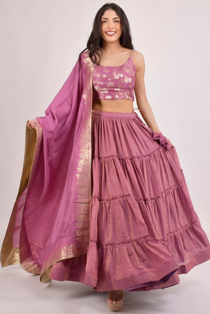 Blush Pink Shimmer Lehenga Choli-[mehendi outfit]-Raas